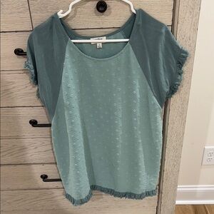 Green Cuffed Sleeve T-shirt with Relaxed Fit and Sheer Panel
